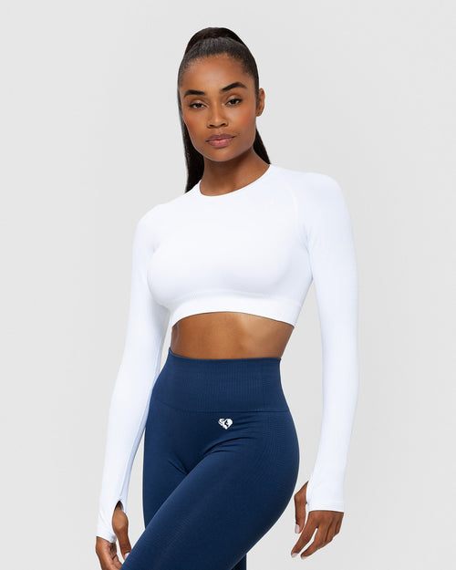 Power Seamless Long Sleeve Crop Top - Black