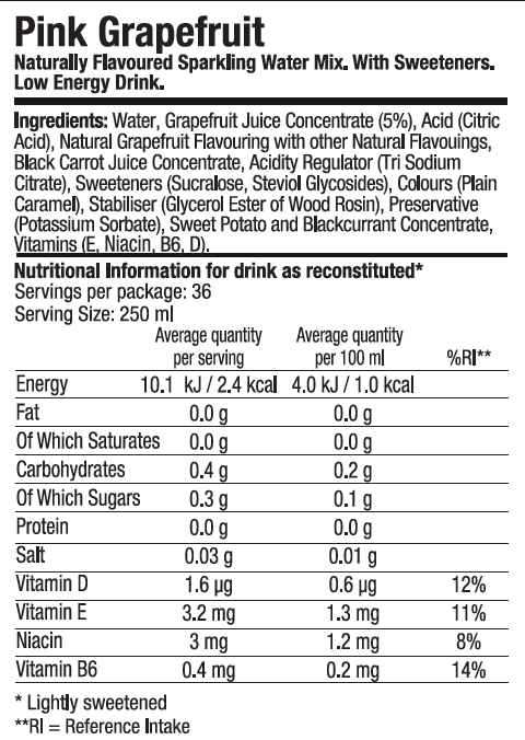 SodaStream Zeros Pink Grapefruit Drink Mix (Stevia based, Sugar-free) - BB 02/01/2023