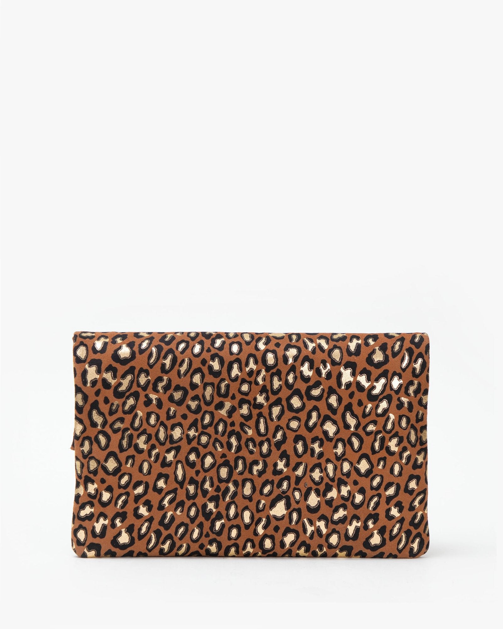 Foldover Clutch- Metal Cat- Cognac