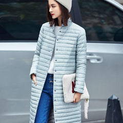 women's lightweight long puffer coat