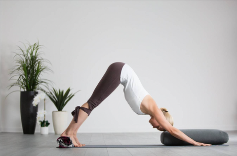 Downward dog on kosha yoga co bolster