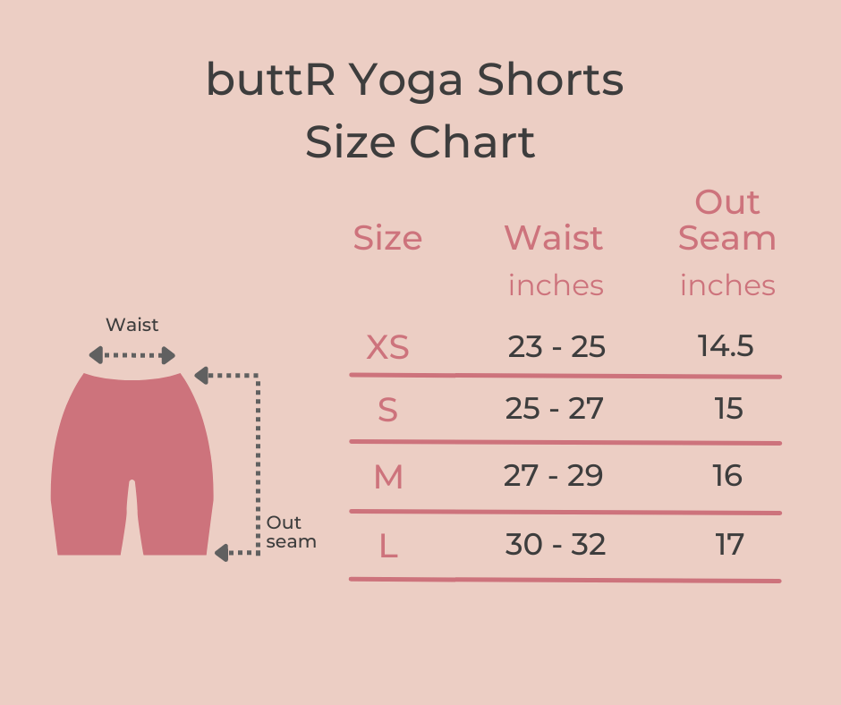 buttr yoga shorts size charge