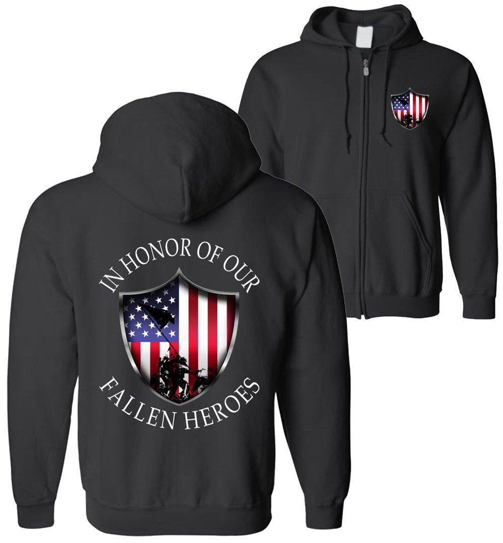 Honor Fallen Military Zip Up Hoodie Sweatshirt Patriotic American Aggressive Thread Truck 7498