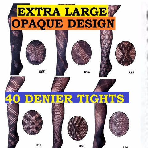 Plus Size Black 40 Denier Opaque Design Tights  (up to 54"hip/137cms) - Hosiery TINA JAYNE BOUTIQUE