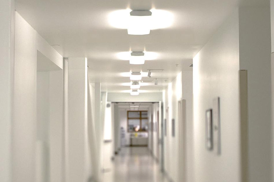 LED Wraparound Lights in Hospital Hallway