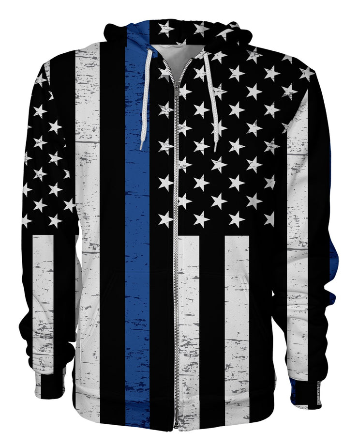 Thin Blue Line Grunge Zip Hoodie | All Over Shirts – allovershirts.com