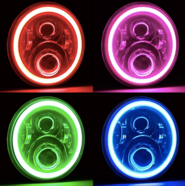 7" Jeep Wrangler LED Headlights Color Changing Jeep Halos — Jeep