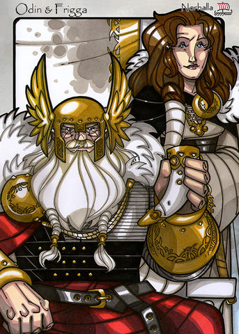 Odin and Frigga illustration by Nicolas Giacondino, copyright Norhalla, Inc.