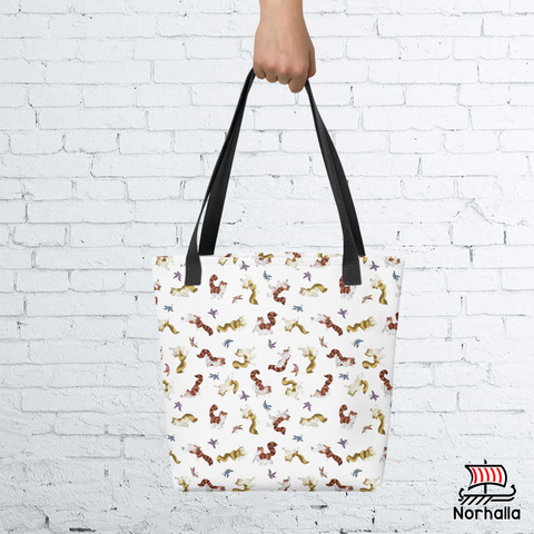 Freyja's cats Beegul and Treegul dance about this spacious, trendy tote bag to help you carry around everything that matters! Norhalla.com