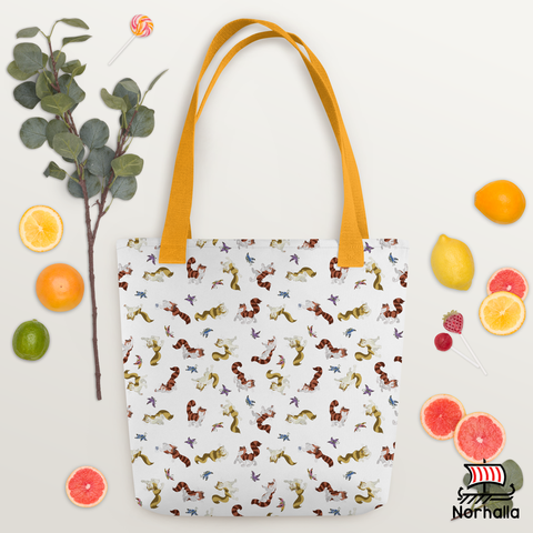 Freyja's cats Beegul and Treegul dance about this spacious, trendy tote bag to help you carry around everything that matters! Norhalla.com