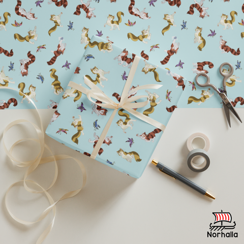 Wrap your gifts in style with Freyja's cats Beegul & Treegul! Get three high-quality, matte-finished premium wrapping paper sheets and add a touch of fun to birthdays, holidays, and other celebrations. Norhalla.com