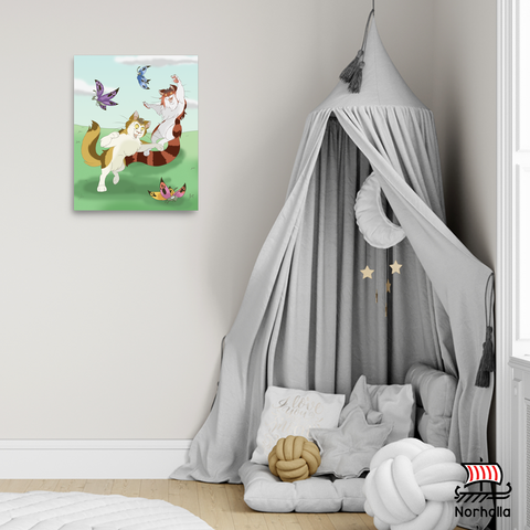 Ready to frame or hang as-is, Freyja's cats Beegul & Treegul are printed on museum-quality thick matte paper. Hang this in your child's room, or kid's reading nook to brighten any area of your home! Norhalla.com