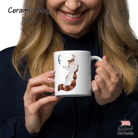 This beautiful ceramic mug is decorated with unique original art from our children's book series featuring Freyja's cats Beegul & Treegul by artist Kathryn Massey Argote. Norhalla.com