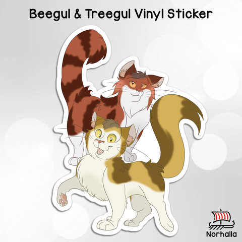 Vinyl sticker featuring Freyja's cats, Beegul & Treegul! Norhalla.com
