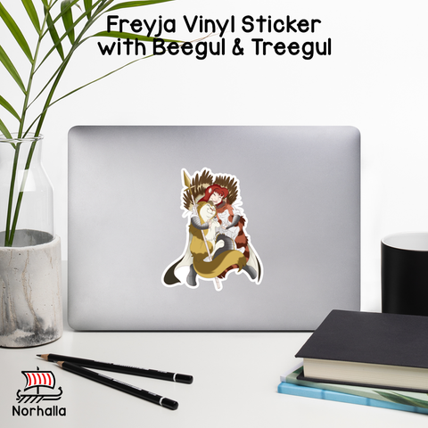 Norse goddess Freyja with her cats Beegul & Treegul vinyl sticker! Norhalla.com