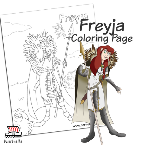 Freyja Norse Viking goddess coloring page digital download for print.