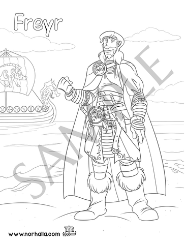 Freyr Norse Viking god coloring page digital download for print. This coloring page features Freyr.