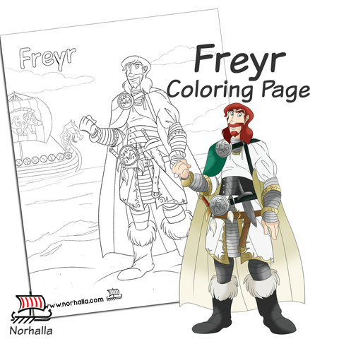Freyr Norse Viking god coloring page digital download for print. This coloring page features Freyr.