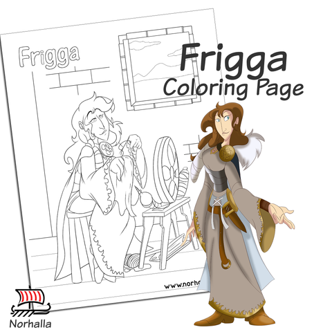 Frigga Norse Viking goddess coloring page digital download for print.