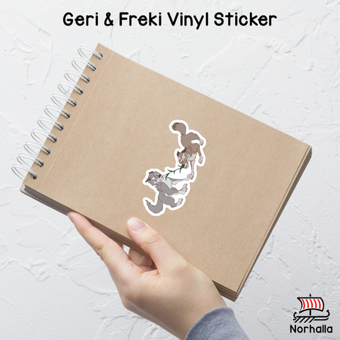 Vinyl sticker featuring Odin's wolves, Geri and Freki to decorate your laptop, water bottle, or notebook with these adorable designs! Norhalla.com