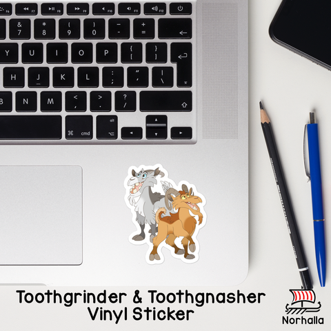 Norse god Thor's goats Toothgnasher & Toothgrinder vinyl sticker! Norhalla.com