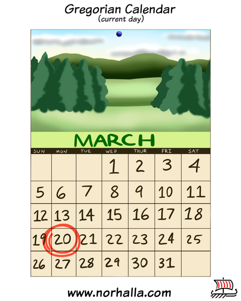 Current day Gregorian calendar from blog article The Days of the Week are named after our Norse Gods, copyright Norhalla.com