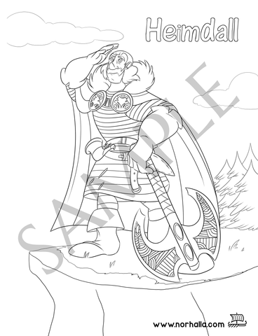 Heimdall Norse Viking god coloring page digital download for print.