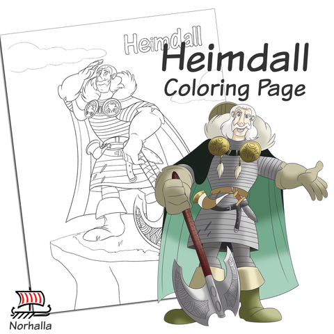 Heimdall Norse Viking god coloring page digital download for print.