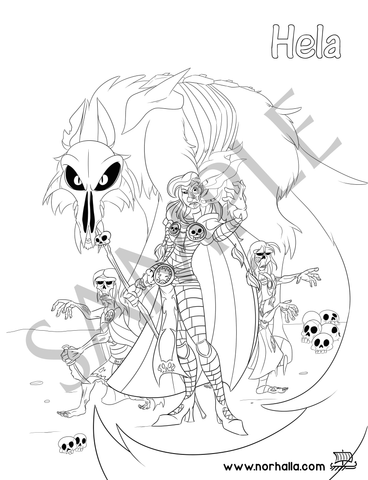 Hela Norse Viking goddess coloring page digital download for print.