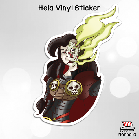 Norse goddess and ruler of Hel, Hela is available on a vinyl sticker in 3 sizes! Norhalla.com