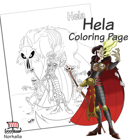 Hela Norse Viking goddess coloring page digital download for print.