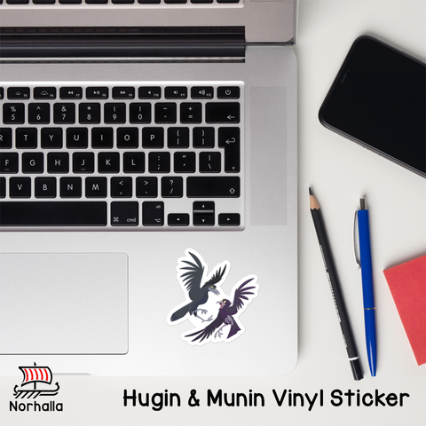 Vinyl stickers featuring Odin's ravens, Hugin & Munin come in 3 sizes!  Decorate your laptop, water bottle, or notebook with these fabulous designs, and make everything a little more special. norhalla.com