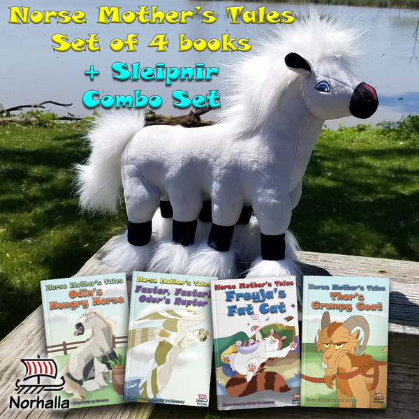 Norse Mother's Tales 4 book set with plush Sleipnir combo at norhalla.com.