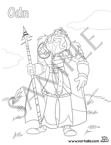 Odin Norse Viking god coloring page digital download for print.