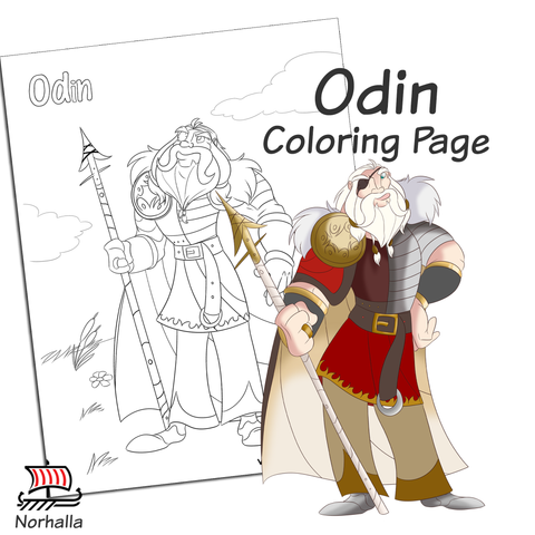 Odin Norse Viking god coloring page digital download for print. norhalla.com