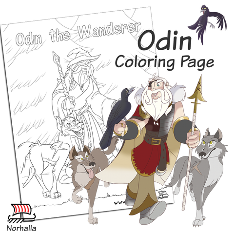 Odin Norse Viking god coloring page digital download for print.