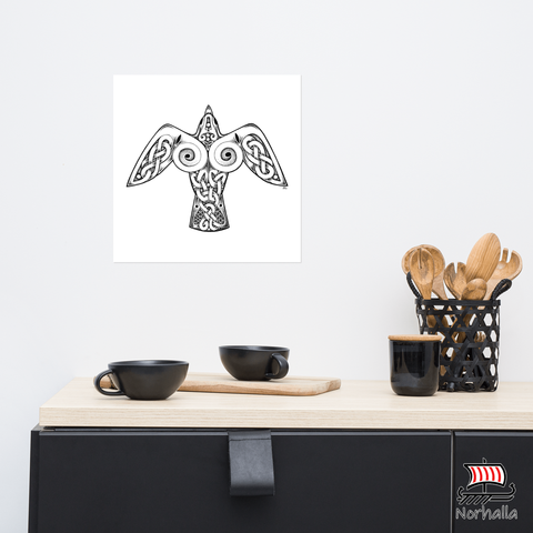 Nordic knot and dot style art featuring a Raven. Norhalla.com