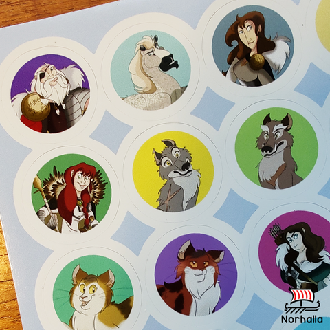 Sticker sheet with 35 glossy stickers featuring Norhalla's Norse characters from our children's book series! Norhalla.com