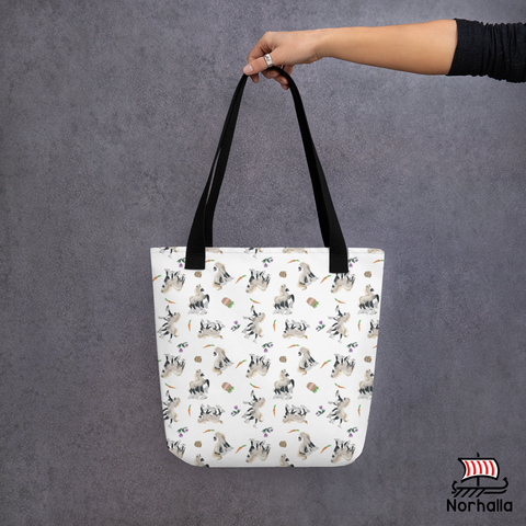 Odin's eight-legged horse Sleipnir dances about this spacious tote bag to help you carry around everything that matters! Norhalla.com