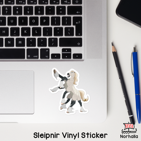 Norse god Odin's eight-legged horse is available on a vinyl sticker in 3 sizes! Norhalla.com