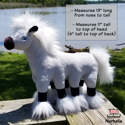Plush Sleipnir stuffed animal toy is made exclusively for Norhalla!  Soft and lovable plush toy stands 11" tall and is 13" long. Norhalla.com
