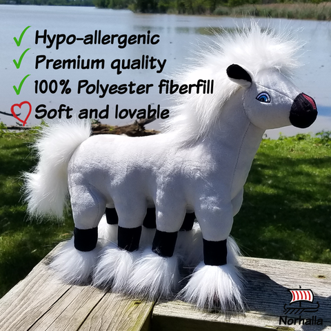 Plush Sleipnir stuffed animal toy is made exclusively for Norhalla!  Soft and lovable plush toy stands 11" tall and is 13" long. Norhalla.com