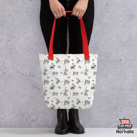 Odin's eight-legged horse Sleipnir dances about this spacious tote bag to help you carry around everything that matters! Norhalla.com