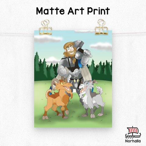 Ready to frame or hang as-is, Thor with his goats Toothgnasher and Toothgrinder are printed on museum-quality thick matte paper. Decorate your child's room, kid's reading nook, or to brighten any area of your home! Norhalla.com