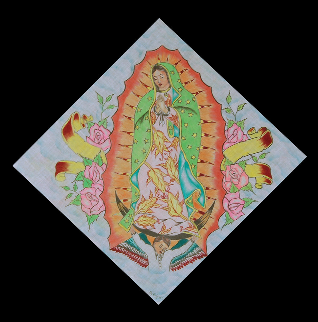 La Virgen de Guadalupe, 1996, Paño (Chicano Handkerchief Art