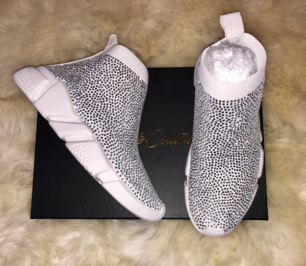 white rhinestone sneakers