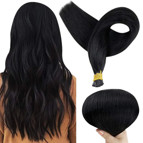 Full Shine Virgin I Tip Hair Extensions (Jet Black #1)