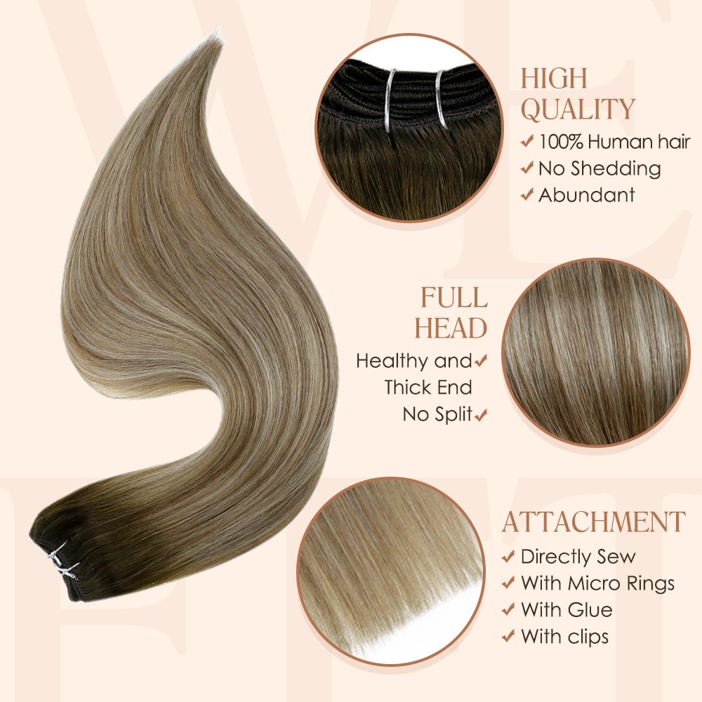 Full Shine Sew In Hair Weft Bundles 100% Remy Human Hair Balayage (#3/