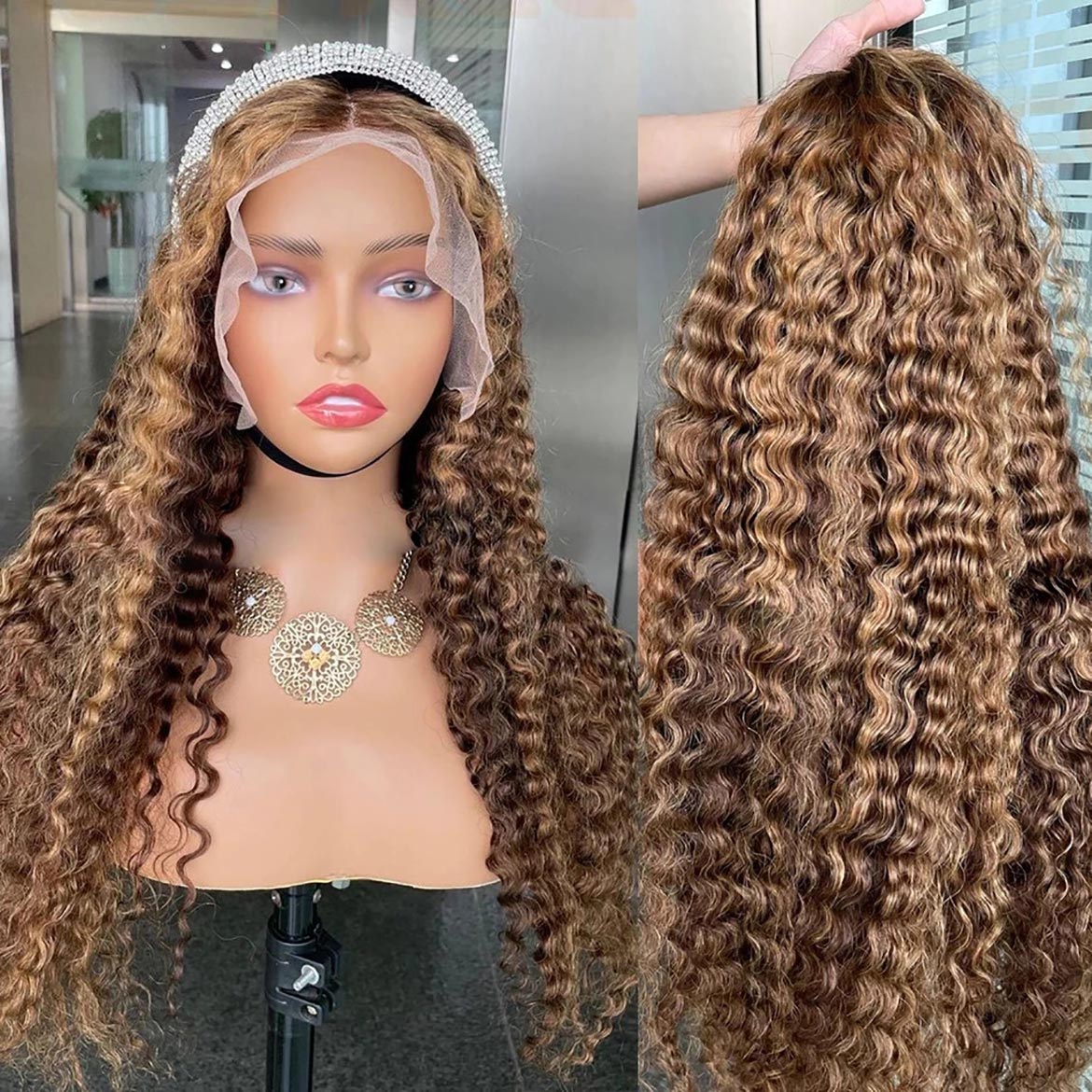 Curly Wig With Highlights