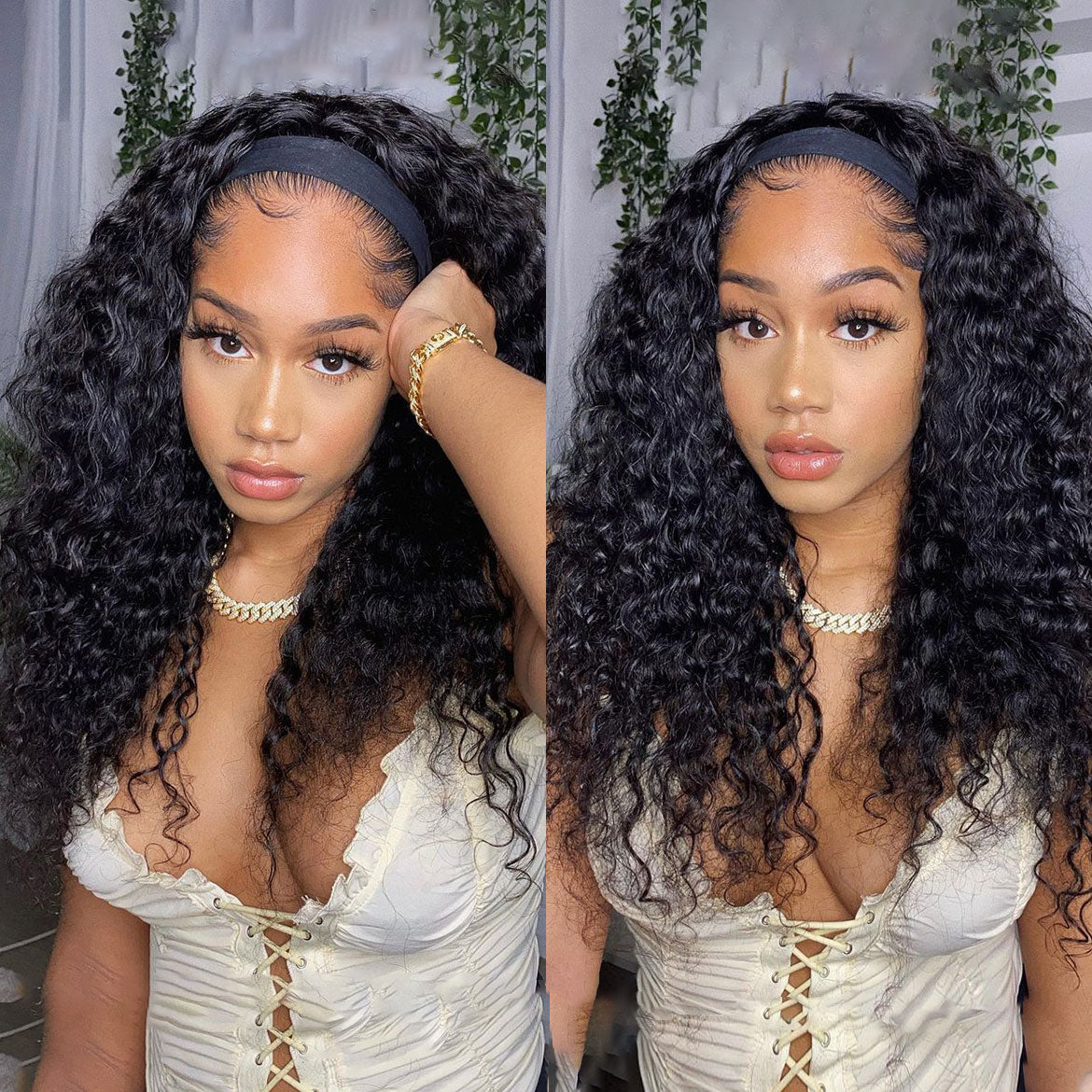 VRBest Curly Half Wigs With Headbands